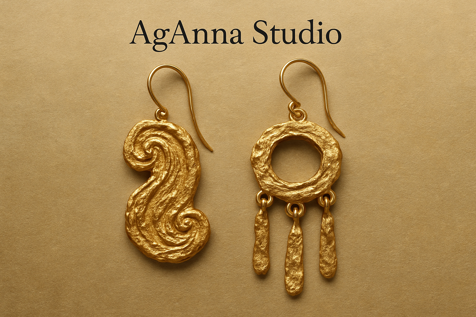 Złocone kolczyki artystyczne z kolekcji AgAnna Studio